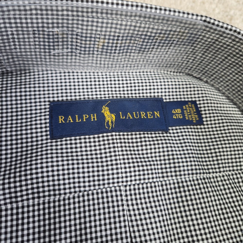 NEW Polo Ralph Lauren Shirt Men 4XB Poplin Button Down Black White Micro Check - Picture 3 of 10